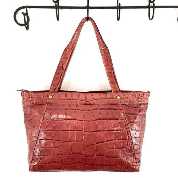 Lauren Ralph Lauren Red Croc-Embossed Tote - Picture 1 of 15